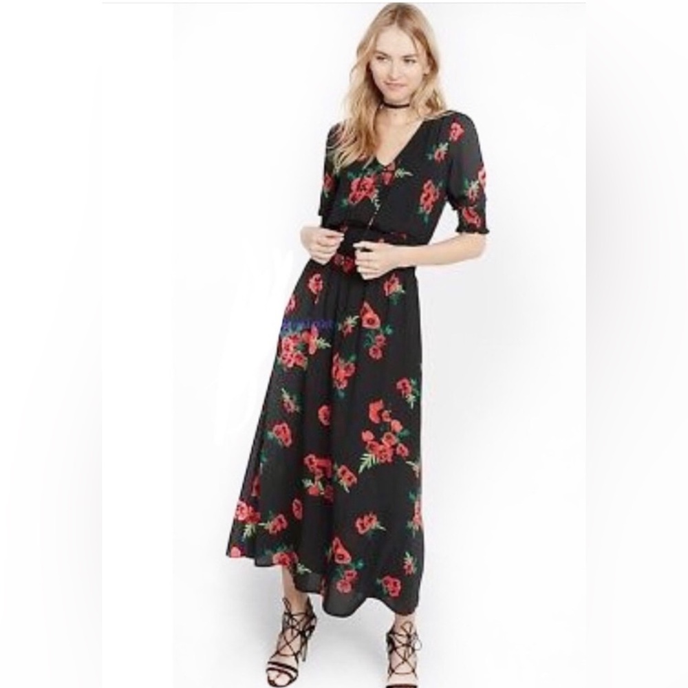 Express Black and Red Floral Maxi Dress, size Small but fits like Med/Large